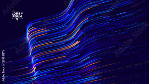 Digital Big Data Flow Vector Background. Big Data Technology Lines. Abstract Science Technology Illustration. Big Data Neural Network Background Concept. AI Visualization Concept. Vector.