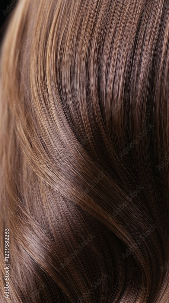 silky smooth brown hair with natural highlights, focus on texture and shine