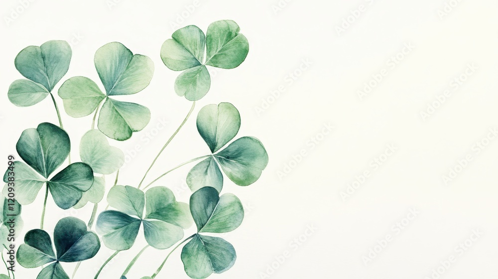 Obraz premium Watercolor clover isolated on white background, Lucky clover leaves with four leaf,Clover flowers background,Patricks day watercolor clipart,Spring flower pattern,St. Patrick s day seamless pattern.