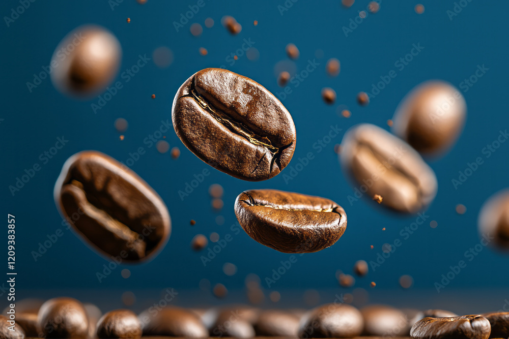 A vibrant shot of coffee beans being tossed into the air, captured in motion with a blurred background to emphasize the dynamic action, A vibrant shot of coffee beans being tossed into the air, captured in motion with a blurred background to emphasize the dynamic action,