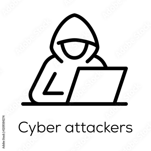 Cyber Attackers Icon - Hooded Figure with Laptop Representing Hacking and Cyber Threats
