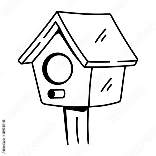 A doodle style icon of wooden birdhouse 

