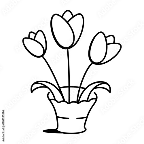 Tulip pot icon in hand drawn style 
