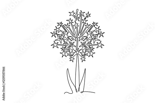 Continuous one line drawing beauty fresh allium giganteum for garden logo. Decorative giant onion flower concept home decor wall art poster print. Single line draw design vector graphic illustration