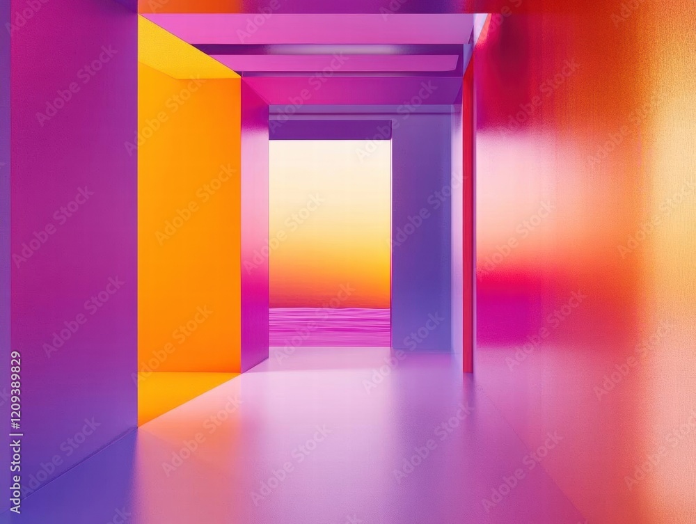 Fototapeta premium Abstract Neon Sunset Corridor: A Journey of Color and Perspective