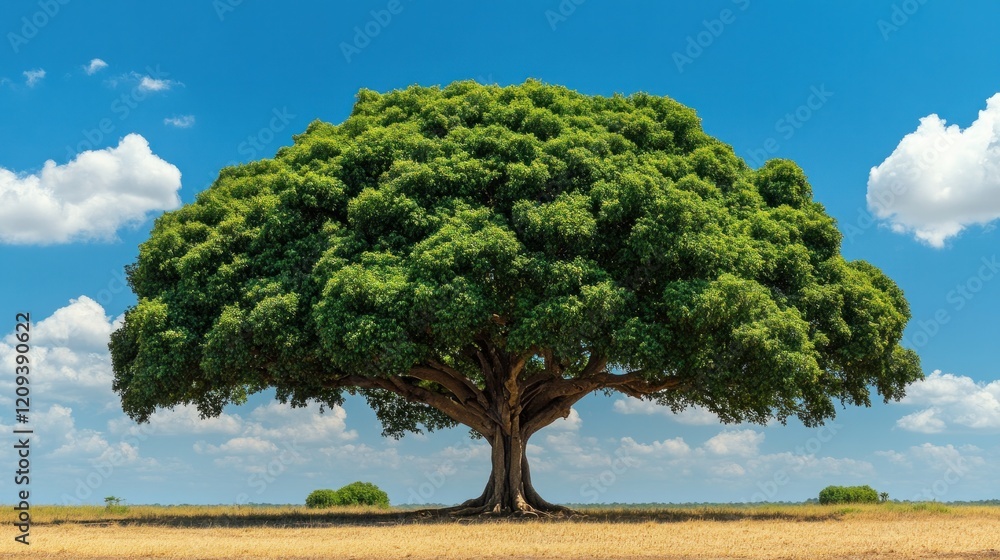 A striking banyan tree with a clear blue sky A striking banyan tree with a clear blue sky