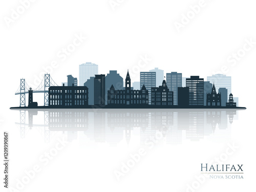 Halifax skyline silhouette with reflection. Landscape Halifax, Canada. Vector illustration.