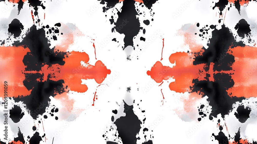 Abstract Art of Black and Red Ink Splotches on White Background Abstract Art of Black and Red Ink Splotches on White Background