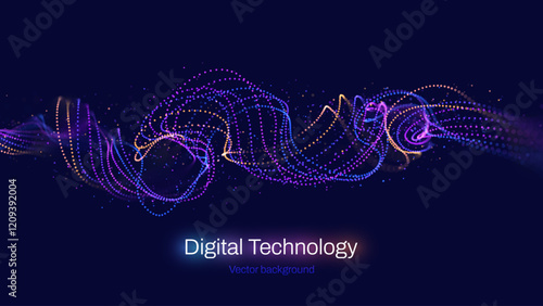 Digital Data Flow Spiral Vector Background. Big Data AI Technology Lines. Wireless Data Transmission. High Speed Light Trails. Information Flow in Virtual Reality Cyberspace. Vector Illustration.