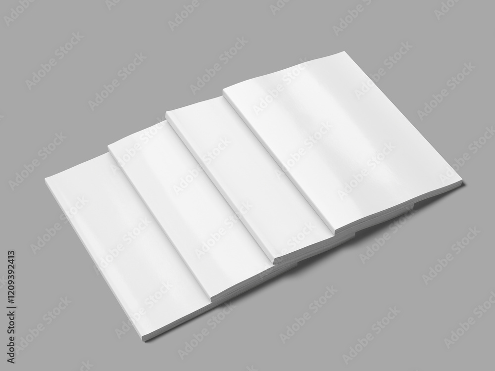 White Blank Stacked Magazine Mockup 3D Rendering White Blank Stacked Magazine Mockup 3D Rendering