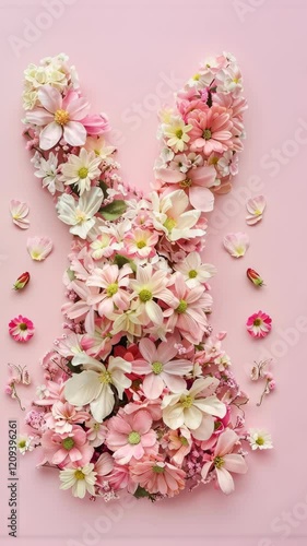 Wallpaper Mural A delightful pastel background showcasing a bunny-shaped arrangement of various spring flowers, ideal for Easter promotions, springtime marketing, or creative floristry designs. Torontodigital.ca