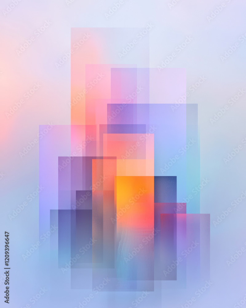 A mesmerizing abstract 3D geometric formation of overlapping stacked squares in vibrant hues of orange, purple, and turquoise, enhancing visual complexity, A mesmerizing abstract 3D geometric formation of overlapping stacked squares in vibrant hues of orange, purple, and turquoise, enhancing visual complexity,