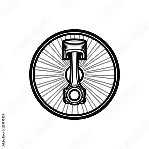 A clean and modern circular logo design featuring a stylized piston symbol in the center, representing power and mechanics.