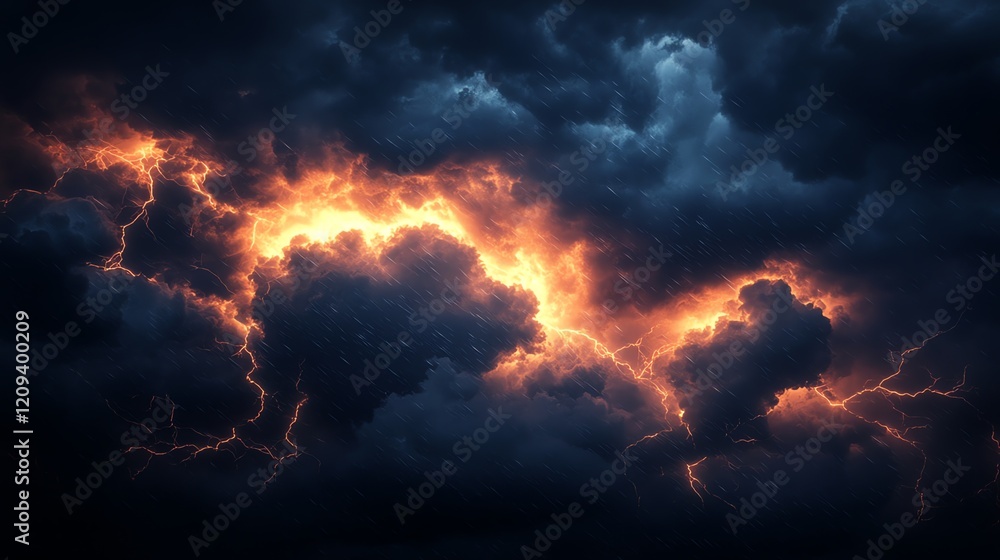Dramatic stormy sky with lightning strikes. Dramatic stormy sky with lightning strikes.