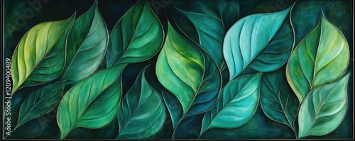 Wallpaper Mural Vibrant green leaves of Spathiphyllum, also known as the Calathea plant or peace lily, arranged in an abstract pattern on a dark background Torontodigital.ca