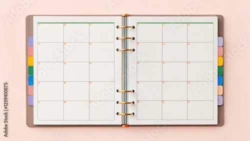 Blank planner with colorful tabs and minimal design
