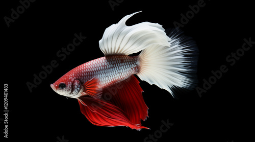 Red and White Halfmoon Betta Fish in Dramatic Profile