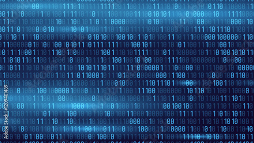 Abstract Blue Technology Background. Binary Computer Code. Programming Coding Hacker concept. Vector Background Illustration.