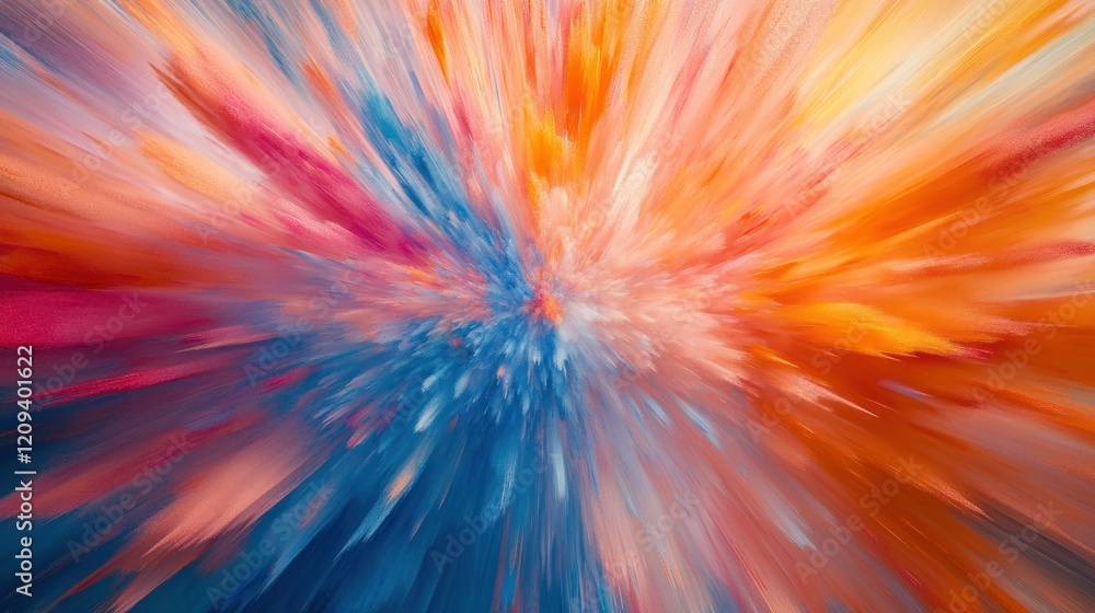 A rainbow explosion of powder color, with bold streaks of orange, pink, and blue radiating outward. The motion is frozen in sharp detail, creating a dynamic and vibrant scene. A rainbow explosion of powder color, with bold streaks of orange, pink, and blue radiating outward. The motion is frozen in sharp detail, creating a dynamic and vibrant scene.