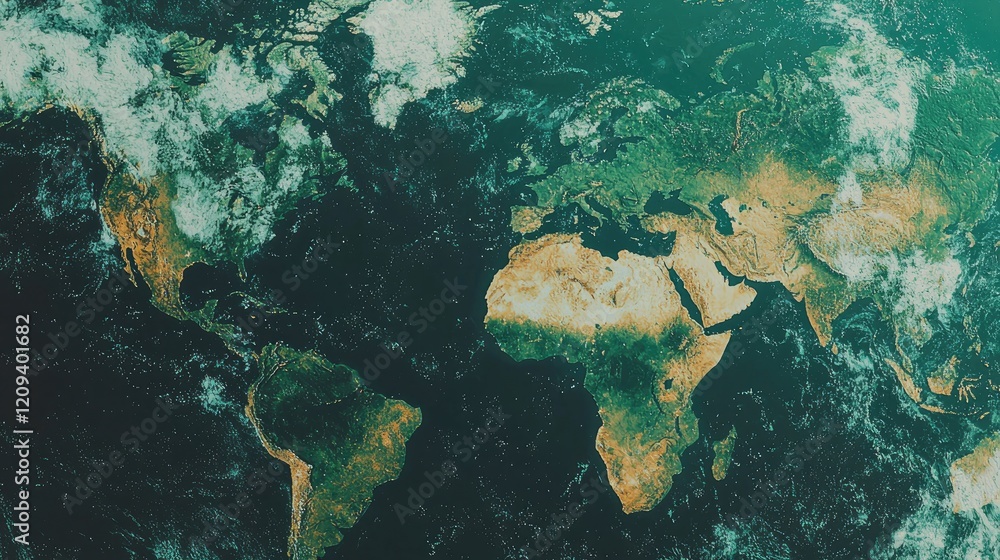 Fototapeta premium Stylized world map illustration depicting planet Earth with green and teal color grading.