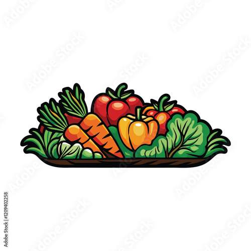 Illustrate a vibrant log nestled in a colorful vegetable patch bursting with diverse vegetables and herbs.