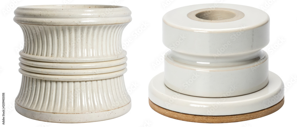 Obraz premium Two ceramic candle holders isolated with transparent background