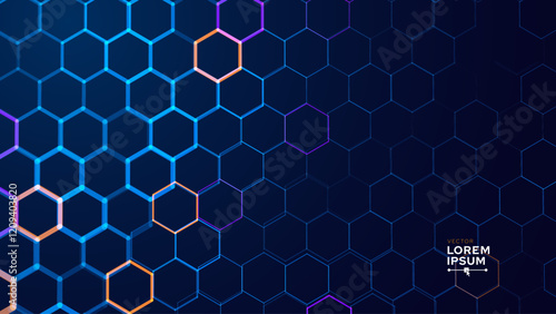 Abstract Digital Blue Hexagons Business or Science Background. Medical Research or Tech Innovation Online Webinar Presentation Event. Conference or Forum Vector Illustration Backdrop.