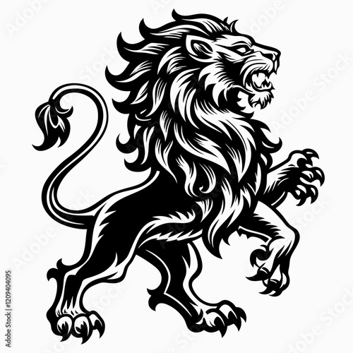 Fierce Lion Illustration   Black and White Heraldic Animal Design