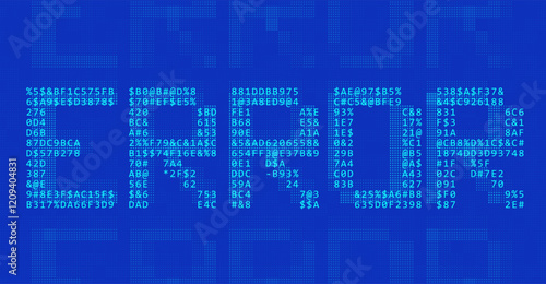 Blue ASCII Art ERROR Word Made from Random Letters and Numbers. Dark Binary Code Error. Concept of Protected Digital Data Leak. Hacker Attack Database Malware. Cyber Security Vector Background.