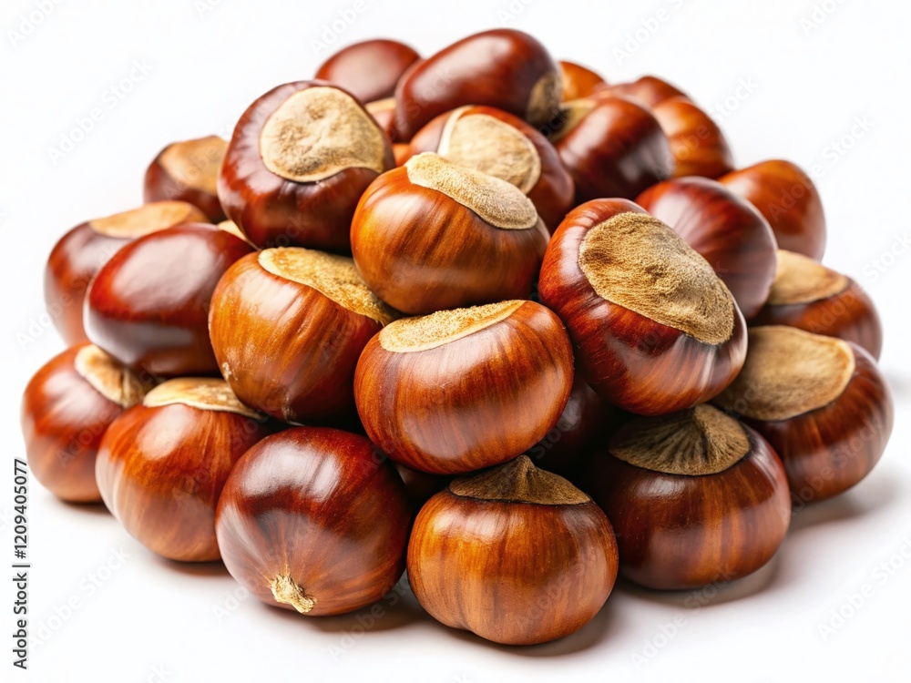 Fallen Chestnuts on White Background - Autumnal Stock Photo Fallen Chestnuts on White Background - Autumnal Stock Photo