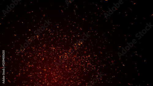 Fire Embers Particles Overlay Texture. Burn Effect on Isolated Black Background. Red and Orange Particles Flying Vector Illustration.