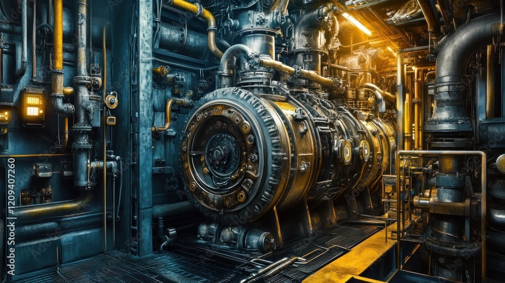 Fototapeta premium Industrial Machine Room: A Glimpse into a Complex System