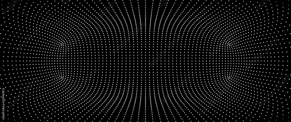 Fototapeta premium White Grid Tunnel. Grid Frame Retrowave Party Flyer Background. Round Tunnel Mesh Backdrop. Abstract Digital Background. Vintage Computer Virtual Reality VR Tunnel Tech Vector Illustration.