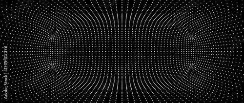 White Grid Tunnel. Grid Frame Retrowave Party Flyer Background. Round Tunnel Mesh Backdrop. Abstract Digital Background. Vintage Computer Virtual Reality VR Tunnel Tech Vector Illustration.