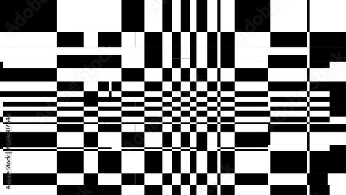 Abstract Black and White Pattern with Warped Checkers Grid. Contrasty Optical Psychedelic Illusion. Optical Art. Vector Illustration
