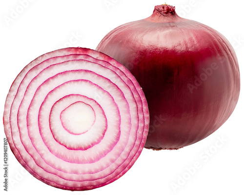 Obraz na płótnie Red Onion or sweet onion isolated on white background. Red Onion on white background PNG File. w salonie