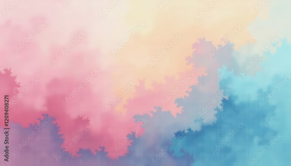 Vibrant Watercolor Painting: Dreamy Gradient of Pink, Blue, and Yellow Vibrant Watercolor Painting: Dreamy Gradient of Pink, Blue, and Yellow