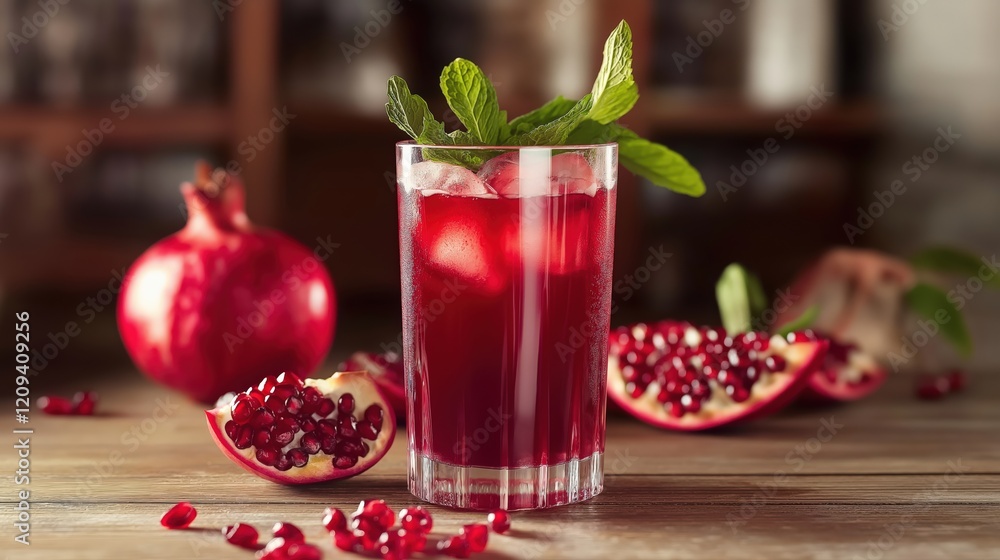 custom made wallpaper toronto digitalGlass of pomegranate juice with mint leaves and pomegranates on wooden table