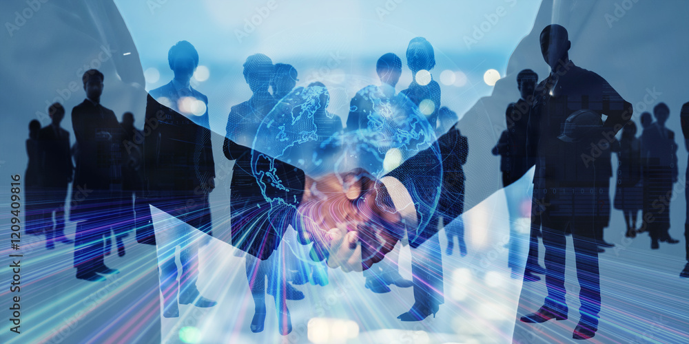 Fototapeta premium global, human resources, business, cooperation, teamwork, diversity, inclusion, equity, dei, communication, exchange, businessperson, people, businessman, man, woman, japanese, asian, handshake, shaki