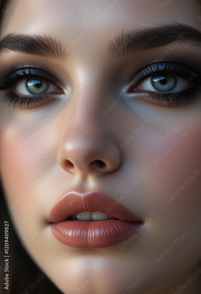 Closeup Digital Art Feminine Face Soft Makeup Blue Eyes Closeup Digital Art Feminine Face Soft Makeup Blue Eyes