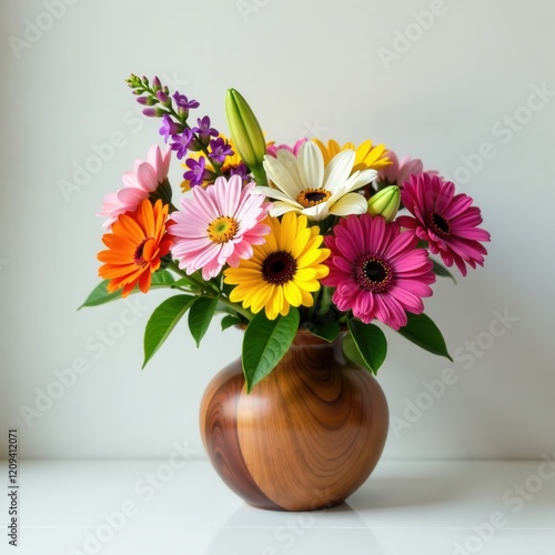 Wallpaper Mural Freshly picked flowers arranged in a beautiful wooden vase, floral decor, outdoor flowers Torontodigital.ca