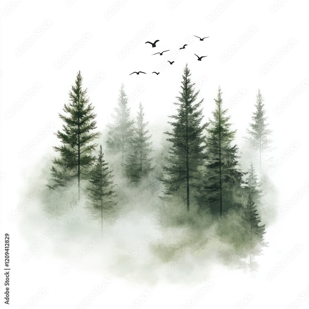 Obraz premium Watercolor forest trees nature green