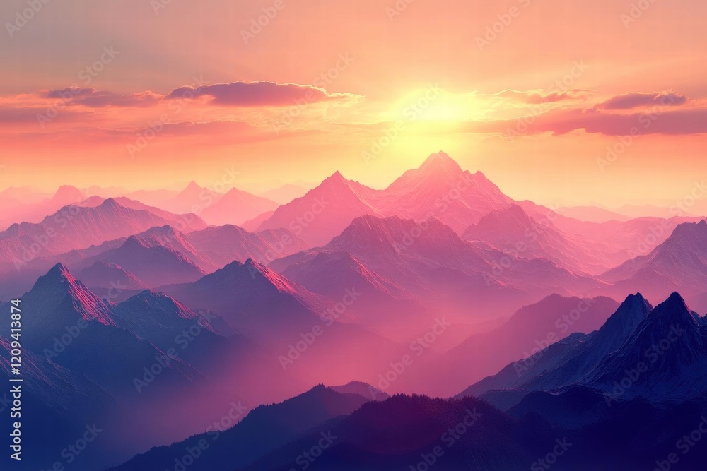 Obraz premium Sunrise Over Mountain Ranges - A Breathtaking View