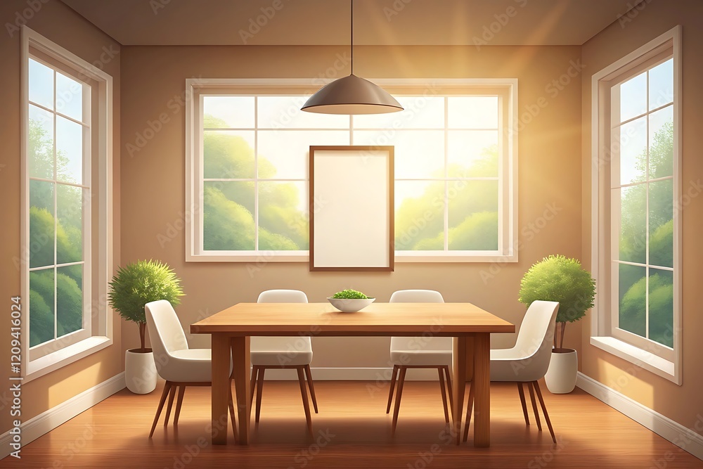 Fototapeta premium 3D render. Frame mockup, ISO A paper size. Living room wall poster mockup. Interior mockup with house background. Modern interior design. Wall MOCKUP