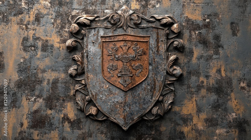 Rusty Coat of Arms Shield on Grunge Wall Rusty Coat of Arms Shield on Grunge Wall