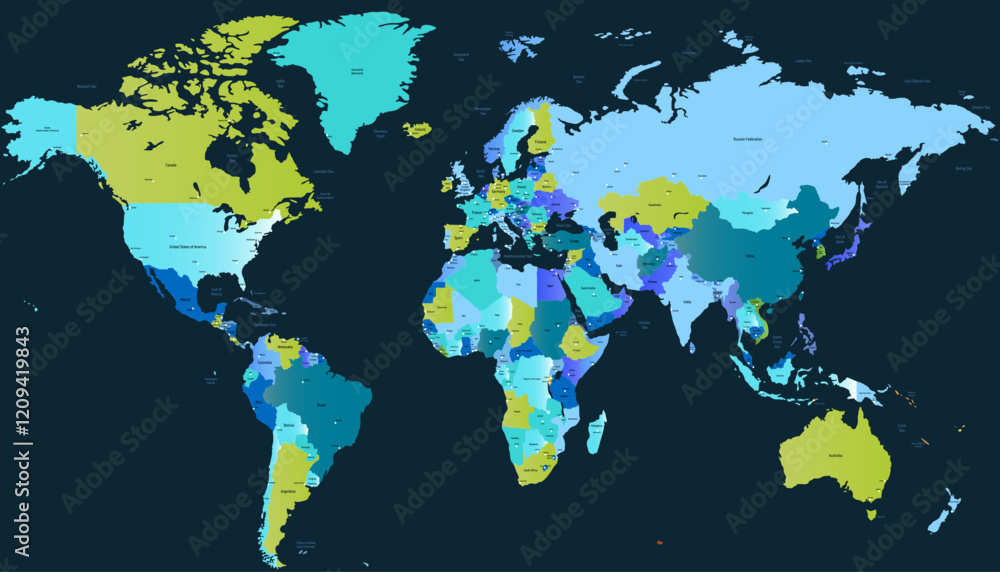 Fototapeta premium World map. Color modern vector map. Silhouette map.