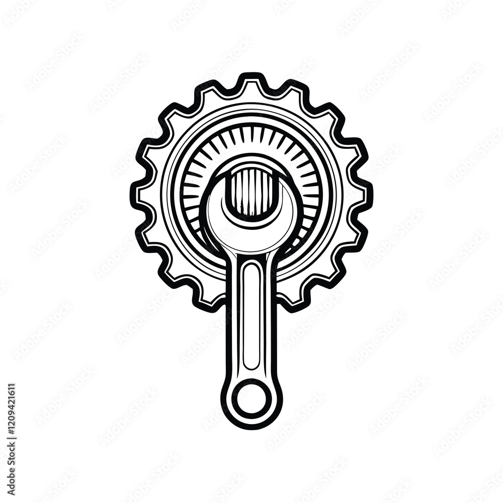 A stylized gear icon with a wrench forming the bottom edge, creating a seamless and integrated design. A stylized gear icon with a wrench forming the bottom edge, creating a seamless and integrated design.