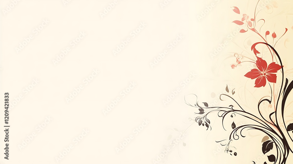 Elegant Floral Design With Red Flower And Swirls Elegant Floral Design With Red Flower And Swirls
