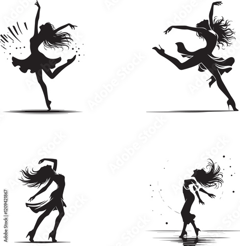 Dancing girl, silhouette style minimalist white background