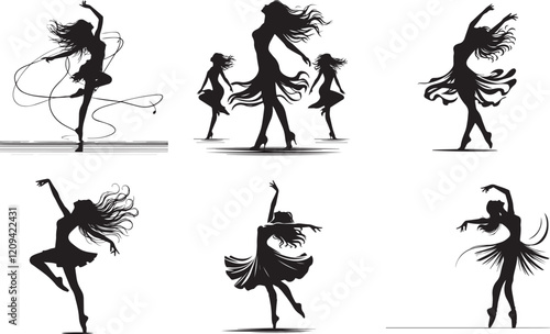 Dancing girl, silhouette style minimalist white background